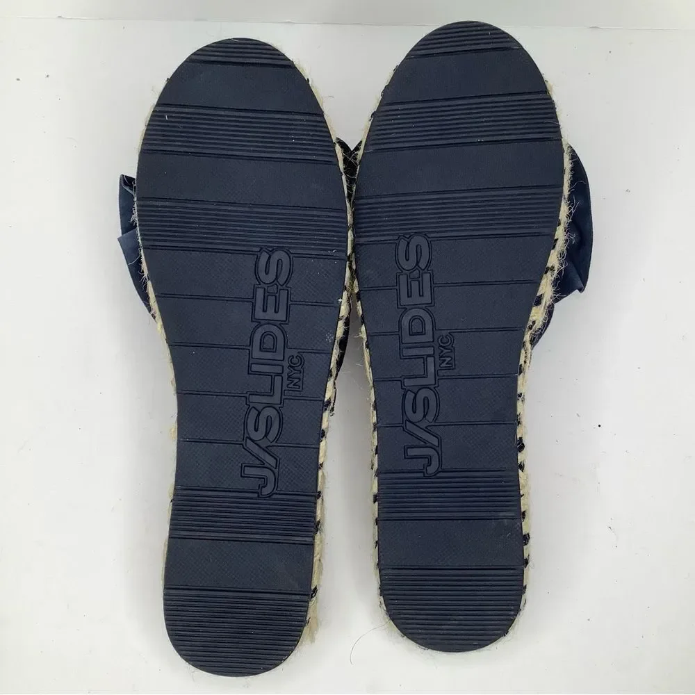 J/SLIDES Dark Blue Suede Bow Espadrille Women Open Slides Sz 8 Coastal,Travel